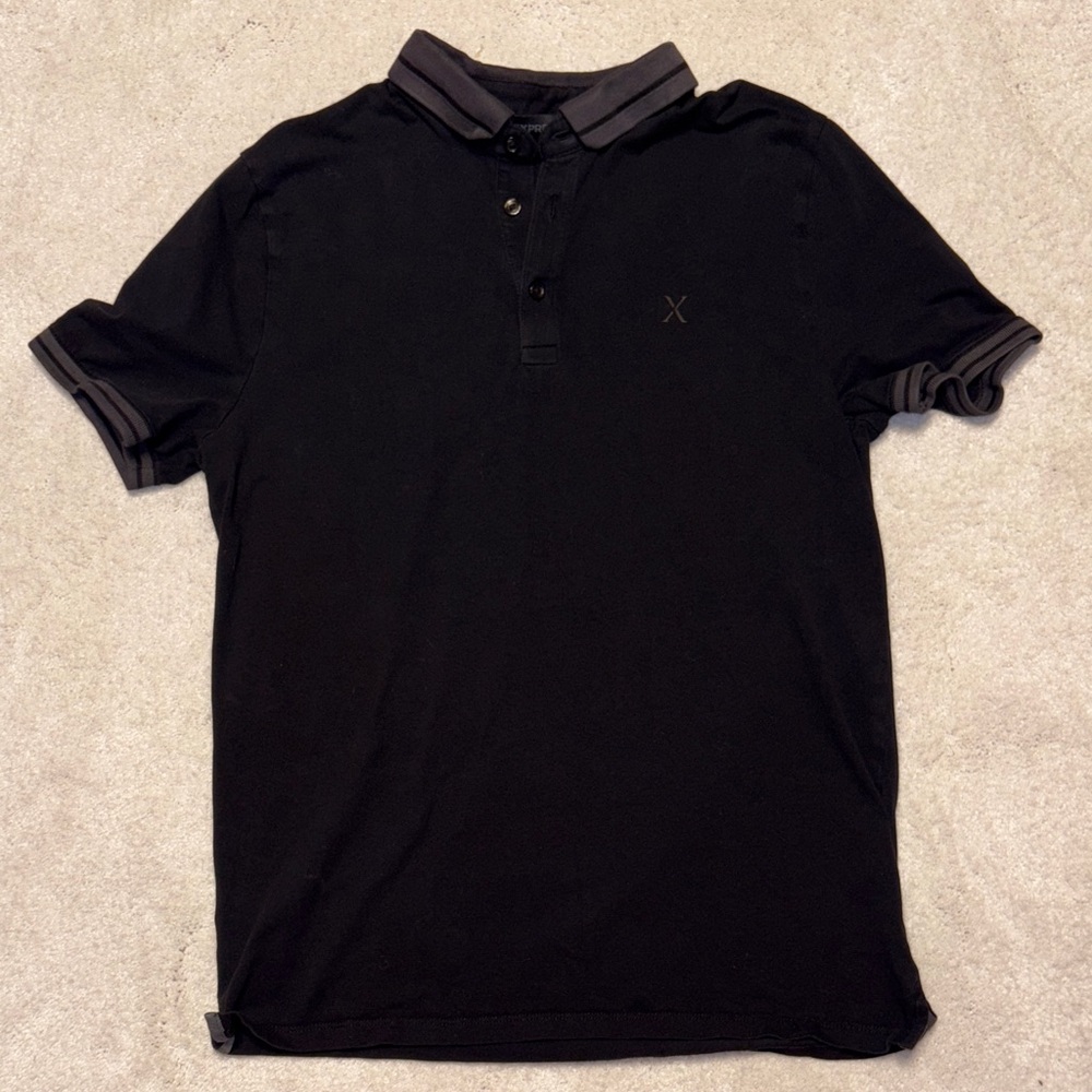 Express Black Polo Shirt with Gray Accents